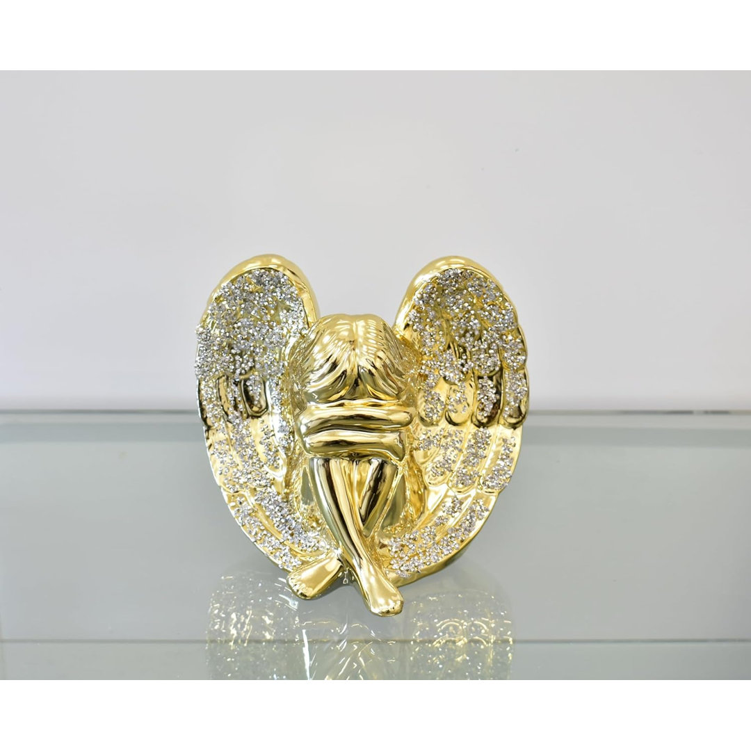 BEAUTIFUL ANGEL WITH WINGS SILVER SPARKLE BLING ORNAMENT CRUSHED DIAMOND GIFT