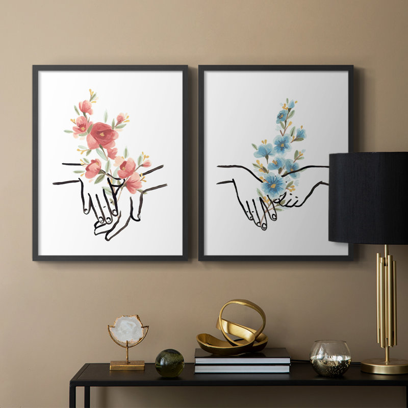 «HandsAndFlowers III», reproduction encadrée de qualité supérieure - prête à être accrochée - aucun clou requis - aucun clou requis