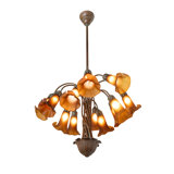 25" Wide Dark Amber Tiffany Pond Lily Bronze 12 Light Chandelier