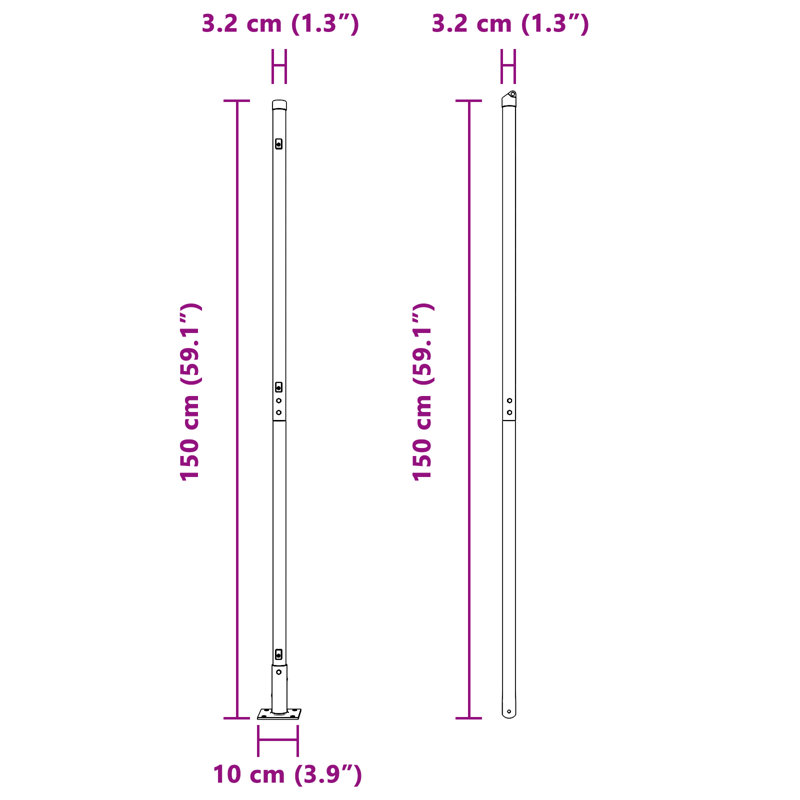 Vidaxl Fence Posts With Base Plates 13 Pcs Diameter32mm Galvanised Steel, 78.5cm H x 3.2cm W, Green