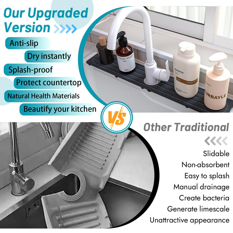 Diatomite Stone Faucet Mat With Raised Feet, Fast Drying Water Absorbent Sink Tray For Kitchen & Bathroom, Anti-Splash Countertop Protector