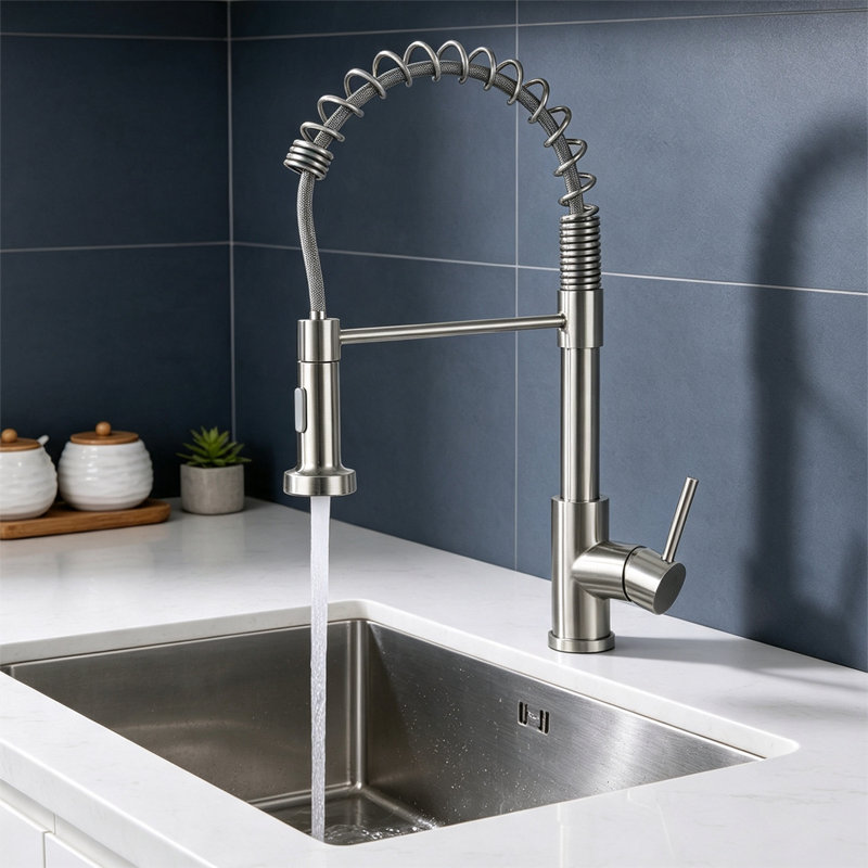 Topcraft Single Handle Single Hole Pull Down Kitchen Sink Faucet, Brushed Nickel