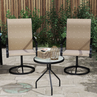 Ensemble de 2 chaises de patio pivotantes à dossier haut avec filet toutes saisons pour la cour, le jardin, le brun