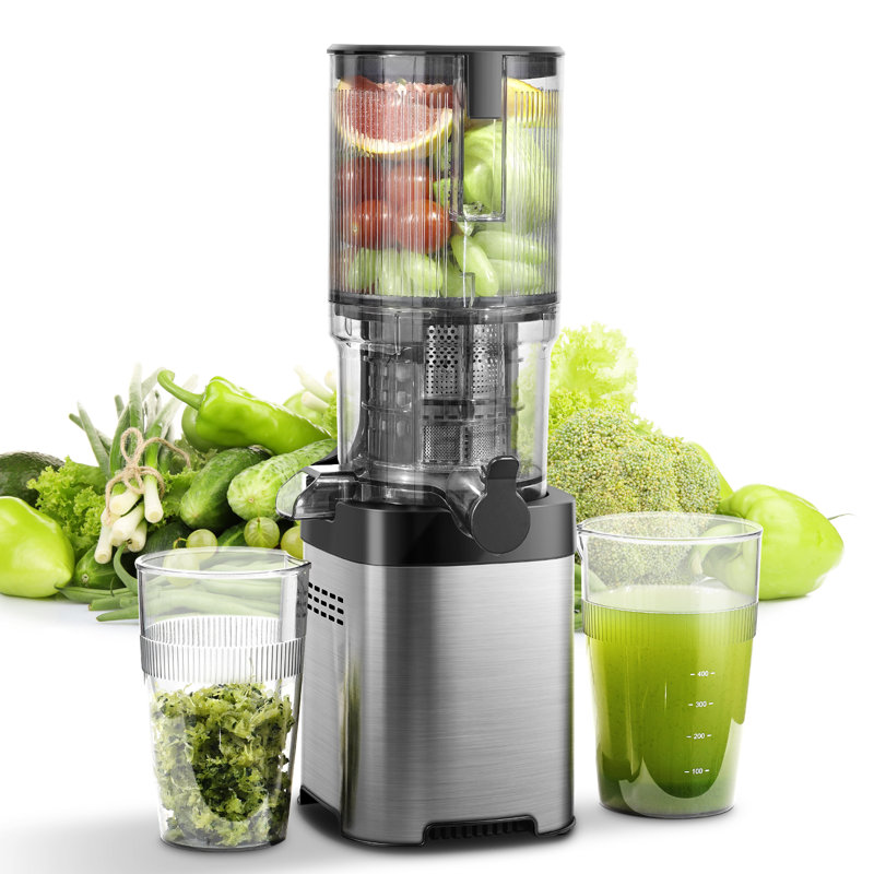 AMZCHEF Cold Press Juicer with 4.6" Wide Feed Chute, Slow Masticating Juice Extractor for Whole Fruits & Vegetables, Stainless Steel Design, Easy-Clean, High Juice Yield