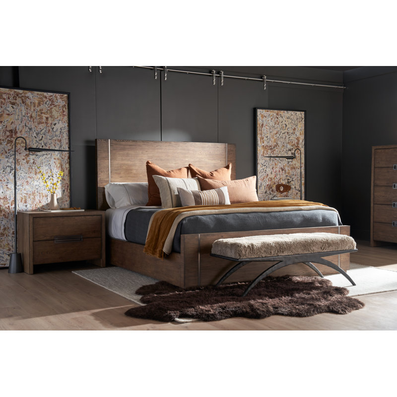 Atlas Medium Brown Oak 2-Drawer Nightstand with Bronze Pull