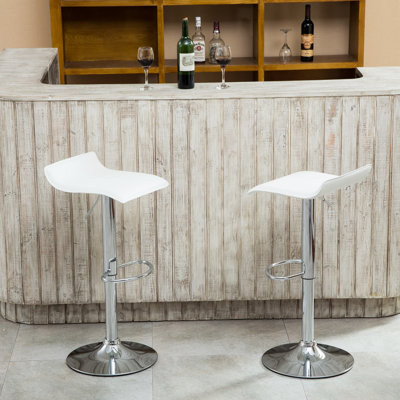 Tabourets pivotants réglables contemporains chromés avec siège blanc, ensemble de 2