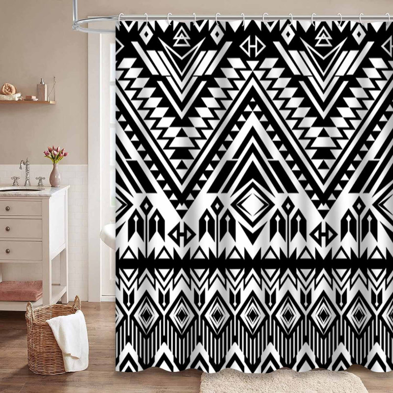 Rideau de douche noir avec 12 crochets Aztec, L 72 po x l 78 po