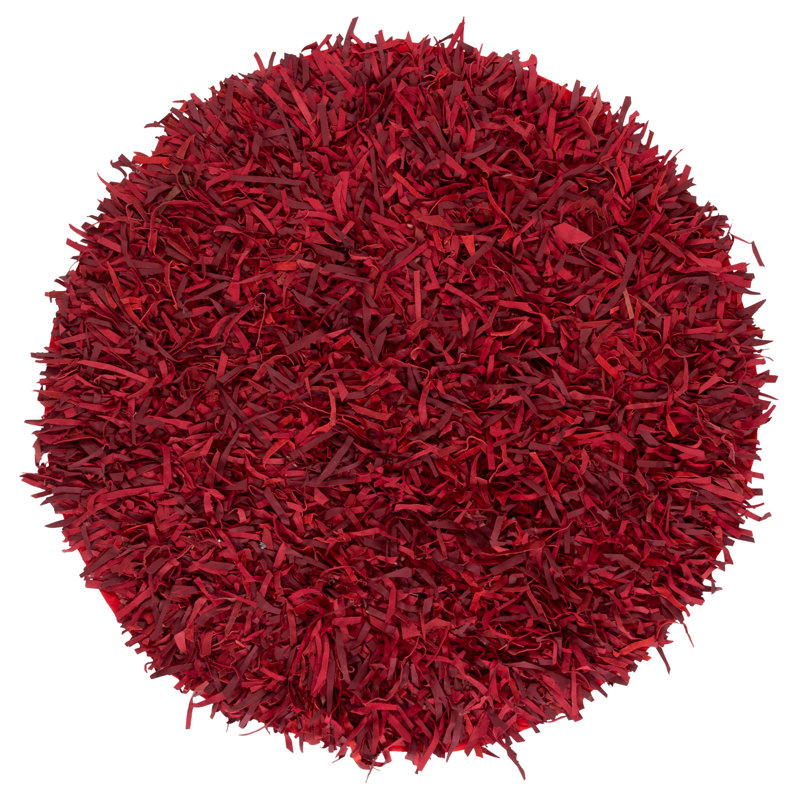 Arik Handwoven Leather/Cotton Solid Color Rug in Red, Round 5'