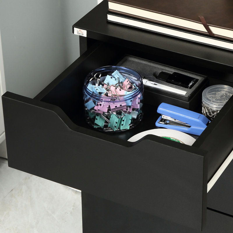Classeur à roulettes noir avec 3 tiroirs. Peut accueillir des livres et des articles de bureau. Glissades lisses. 4. Se range sous le bureau. Coffre-fort à tiroirs l 15,64 po x P 13,5 po x P 23,14 po, support d'imprimante, unité verticale