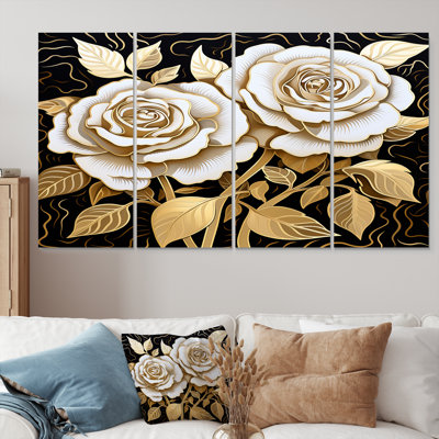 Houdemont - Roses, art mural pour le salon, 4 pièces