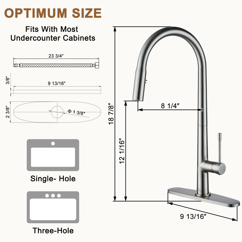 CASAINC 1.8 GPM Single-Handle Pull-Down Kitchen Faucet Single Hole Faucet, Brushed Nickel