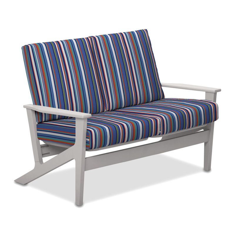 Chrisa 51.5'' Wide Loveseat with Cushions, Atlantic Blue Stripe, Textured Snow