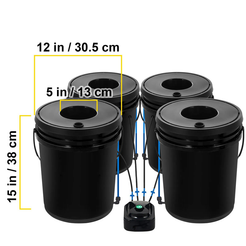 DWC Hydroponic System 5 Gal, 4 Buckets