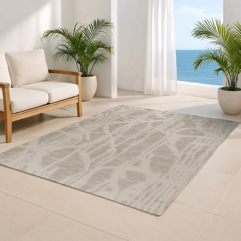 Abstract Beige Indoor and Outdoor Area Rug, Rectangle 2' x 3'