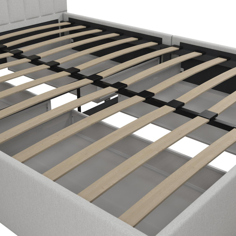 Lit plateforme tapissier avec rangement Brittany, Roi, Gris clair