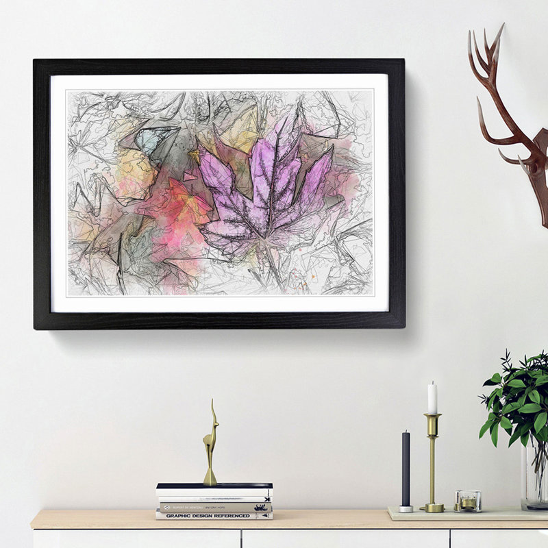 Colourful Autumn Leaves in Abstract - Picture Frame Graphic Art Print, 27cm H x 36cm W x 2cm D, Black Framed