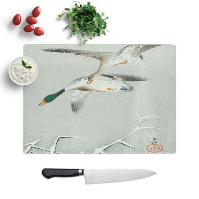 Tempered Glass Wild Ducks in Flight by Ohara Koson Chopping Board