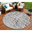 Tapis extérieur rond lavable abstrait gris argenté et gris anthracite 8 pi