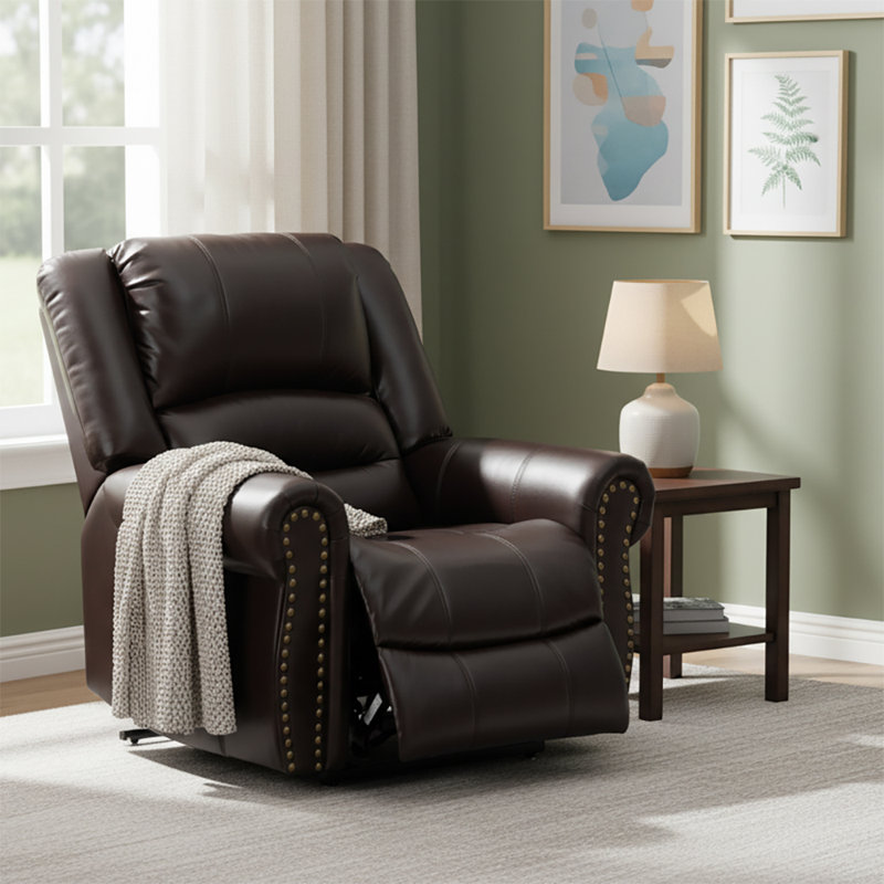 Fauteuil inclinable rembourré en cuir Vintage Power avec base relevable et fonction de massage chauffant