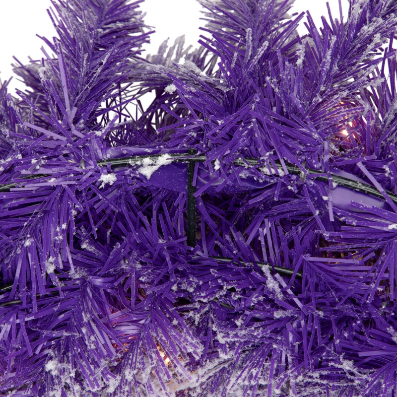 Pre-Lit Flocked Pine Artificial Christmas Wreath - 24" - Clear Lights, Purple