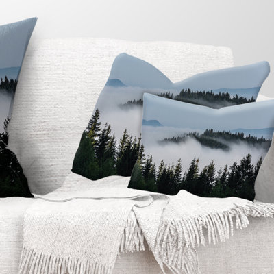 Coussin Dark Trees and Fog Over Mountains