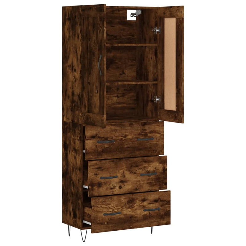 Longlier 69.5cm Wide 3 Drawer Highboard, Smoked Oak