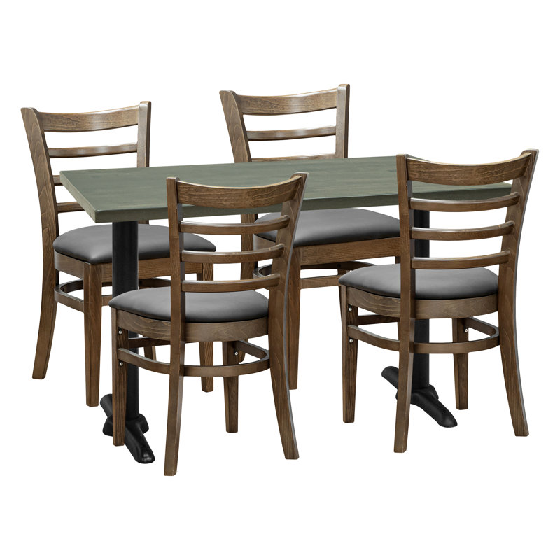Ensemble de salle à manger pour 4 personnes - plateau gris avec chaise d'appoint à dossier échelle, Marron foncé, Gris