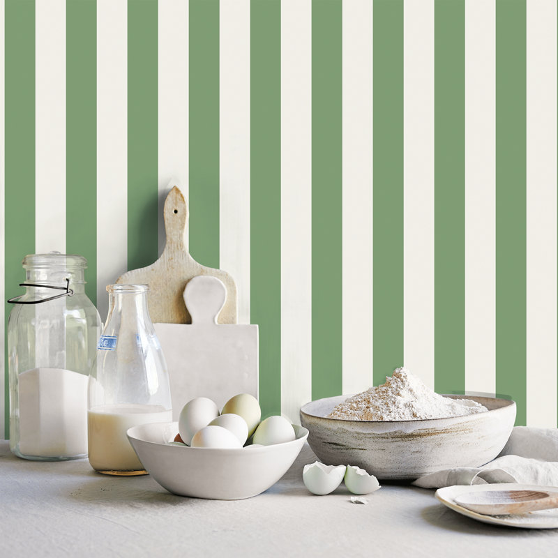 Lakeysa Awning Stripe 10m X 53cm Wallpaper Roll, Green/White