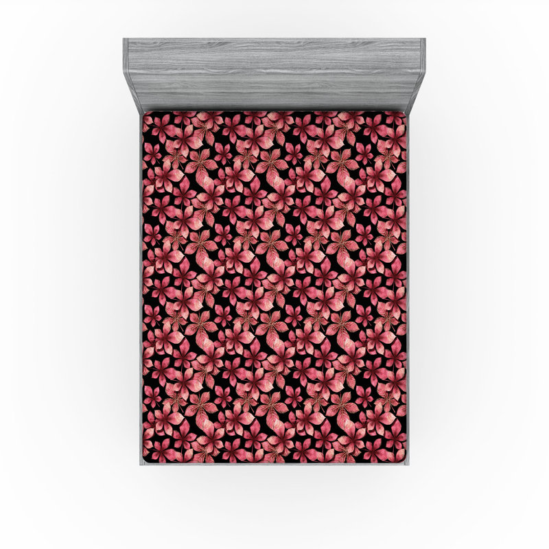 Ambesonne Nature Fitted Sheet Leaves Botanical Style Art, King Fitted Sheet, Black/Dried Rose Floral