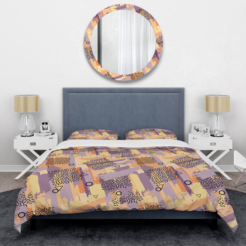 Ensemble de housse de couette en microfibre mauve / jaune / noir 3 pièces, Housse de couette pour très grand lit et 2 très