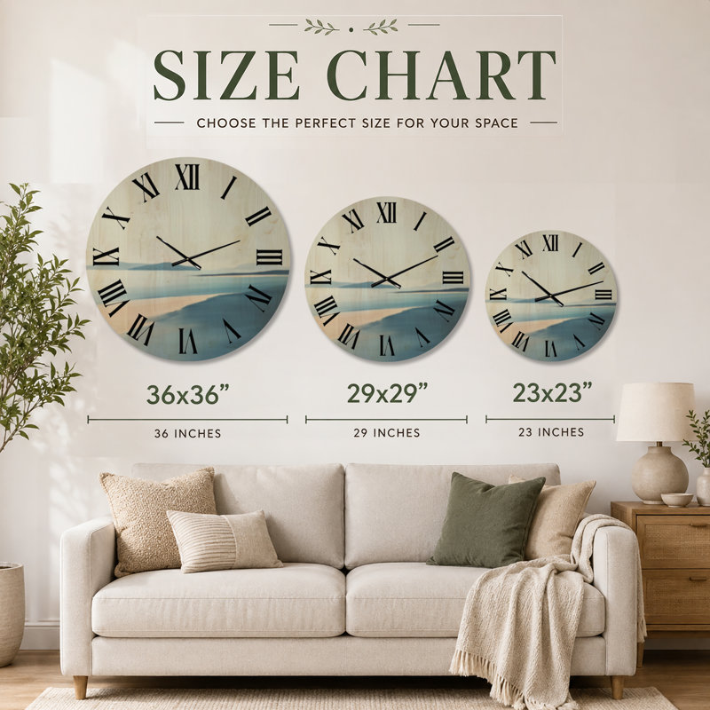 Tranquil Coastal Bay I - Horloge murale ronde minimaliste en bois, Extra Large