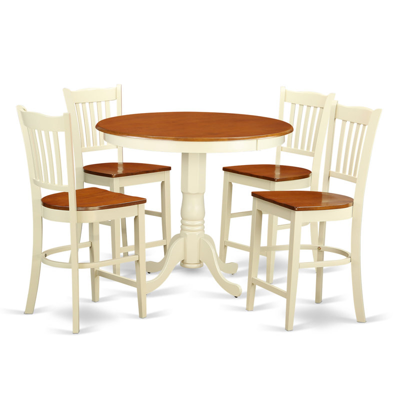 L'ensemble de comptoir de cuisine 5 pièces comprend une table de salle à manger ronde avec piédestal et 4 chaises de salle à manger, babeurre et cerise