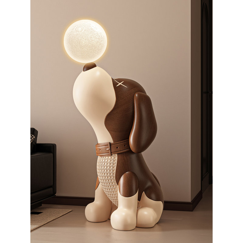 Lampe de chiot de style médiéval en résine, Black Walnut