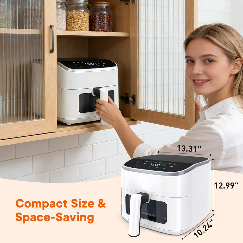 4.2 Quart Air Fryer with Viewing Window & 304 Stainless Steel Coating, Compact Size, White
