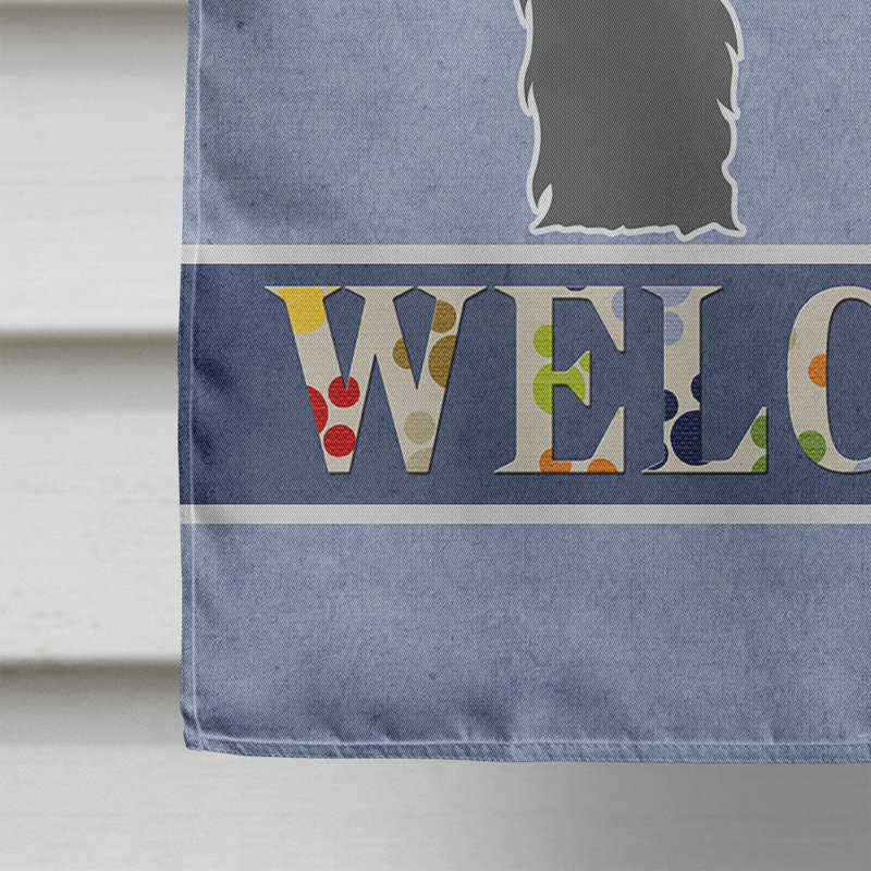 Polyester 2 côtés 40 x 28 po welcome drapeau maison, Bouvier des Flandres debout