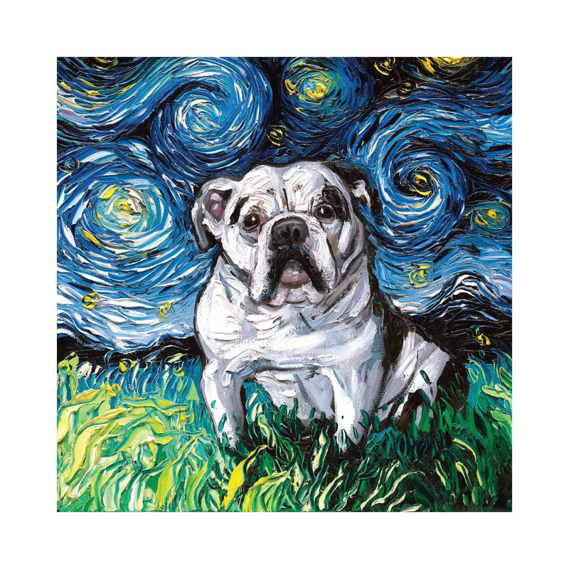 Charlie Bulldog Night by Aja Trier - Wrapped Canvas Print, 93.98 cm H x 93.98 cm W x 1.91 cm D