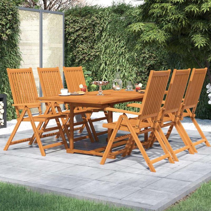 Ensemble de salle à manger de jardin en bois massif 7 pièces vidaXL 120-170 cm, L 66,9 po x l 31,5 po x H 29,5 po, Brun, 6