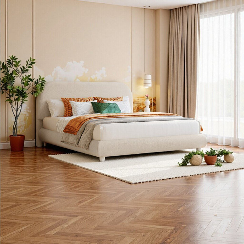 Élégant lit plateforme tapissier en polaire pour grand lit - beige, doux et élégant, Beige/Grey