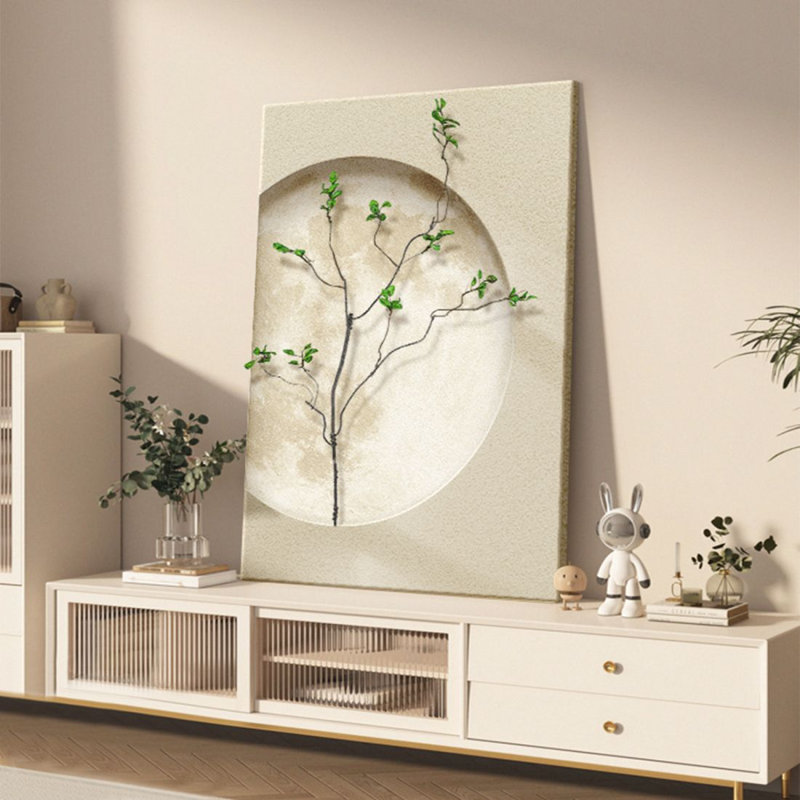 Art mural moderne en bois manufacturé moderne en grès pour le salon, H 47,24 po x l 31,5 po, Beige