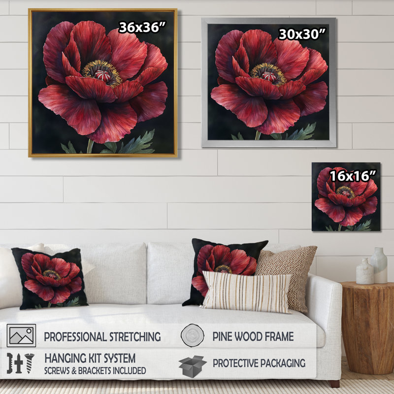 Pivoine bourgogne en couche de grâce III - coquelicots, art mural, Impression encadrée flottante, Crème, crème