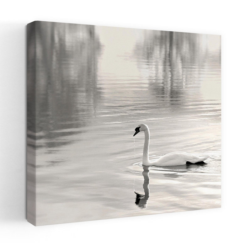 Cygne ensoleillé abstrait, art contemporain de paysage animalier, H 18 po x l 18 po