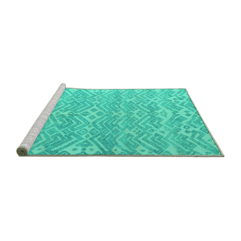 Tapis turquoise lavable à la machine Mackena Abstract 5389, Carré 7 pi