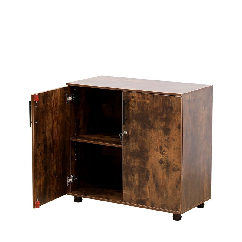 Lancaster 31.5”W Lockable Storage Cabinet with Adjustable Shelf & Leveling Feet — 2-Door Utility Cupboard for Home Office, Pantry, Laundry, Mudroom & Garage (Desk-Height 29.5”H)
