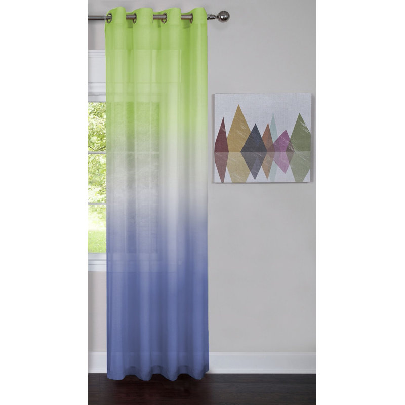 Lilie Semi Sheer Curtain Single Panel, 52" W x 84" L, Green/Blue