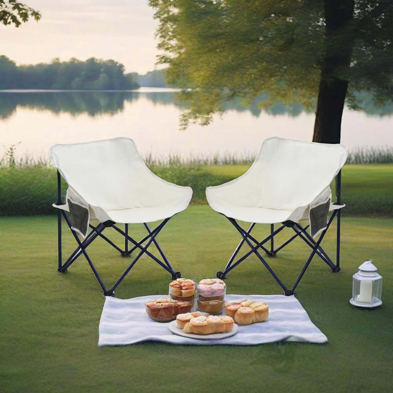 2 chaises de camping d'extérieur pliables / portatives, sac de transport, beige, Beige