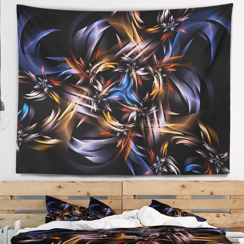 Art fractal bleu clair en tapisserie foncée, H 32 po x l 39 po