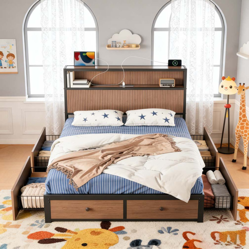 Grande base de lit avec rangement à motif en relief