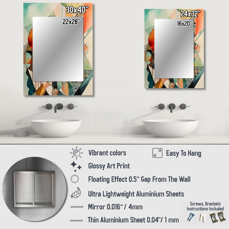 Joyful Geometric II - Abstract Landscapes Unique Wall Mirror, Modern & Contemporary Mirror, Printed Metal Art, 32" x 24"