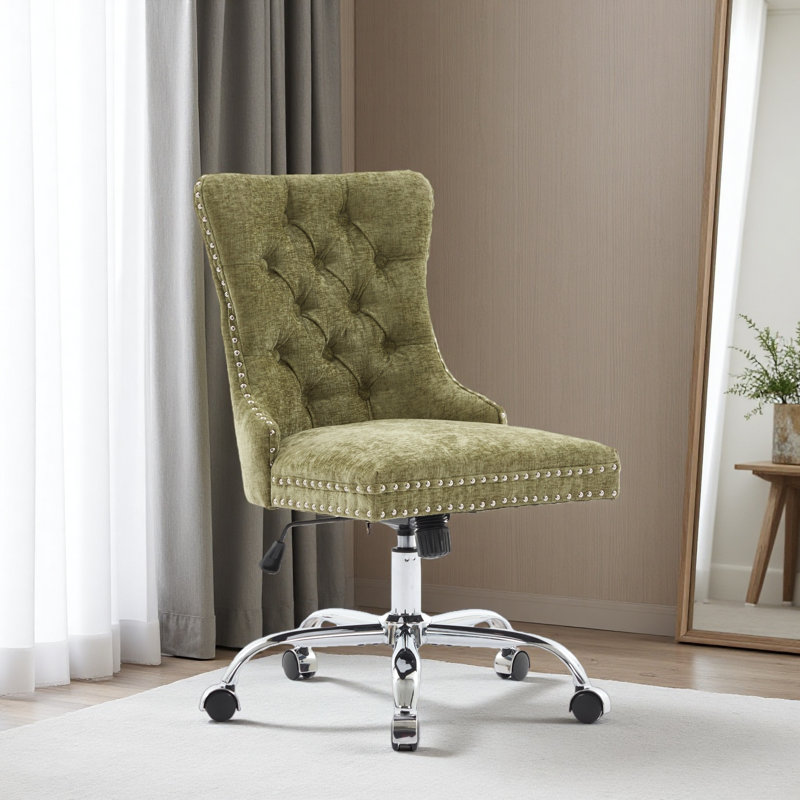 Office Chair,Modern Chenille Upholstered Tufted Button Home Office Chair With Chrome Metal Base,Adjustable Desk Chair Swivel Office Chair