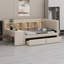 Upholstered Daybed With Drawers, Shelves, Flip Cabinets & Side Table-1431454637